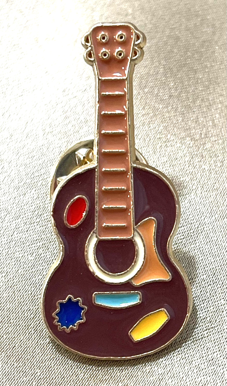 NWOT Guitar Brooch Lapel Pin Enamel Purple Yellow Music Dance String Instrument